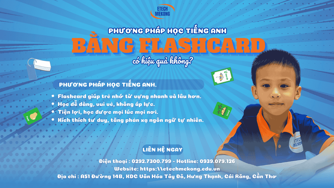Trẻ em học tại ETECH MEKONG, học tiếng Anh bằng flashcard
