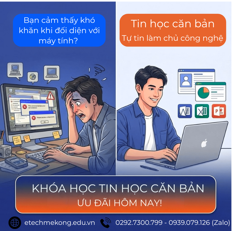 Khóa học tin học văn phòng căn bản cho người mới bắt đầu, đào tạo thành thạo Word, Excel, PowerPoint từ A-Z.