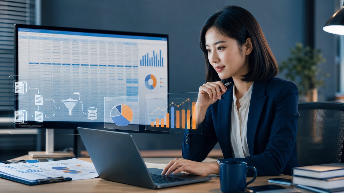 Nhân viên dùng AI hỗ trợ Excel và phân tích dữ liệu